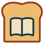 The logo for The Toasted Page, which is a piece of toast with an open book upon it.